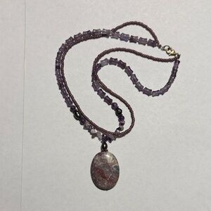 Handcrafted Jasper, Amethyst and Tourmaline Stone Pendant Necklace